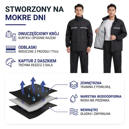 Kombinezon przeciwdeszczowy męski z pasami odblaskowymi