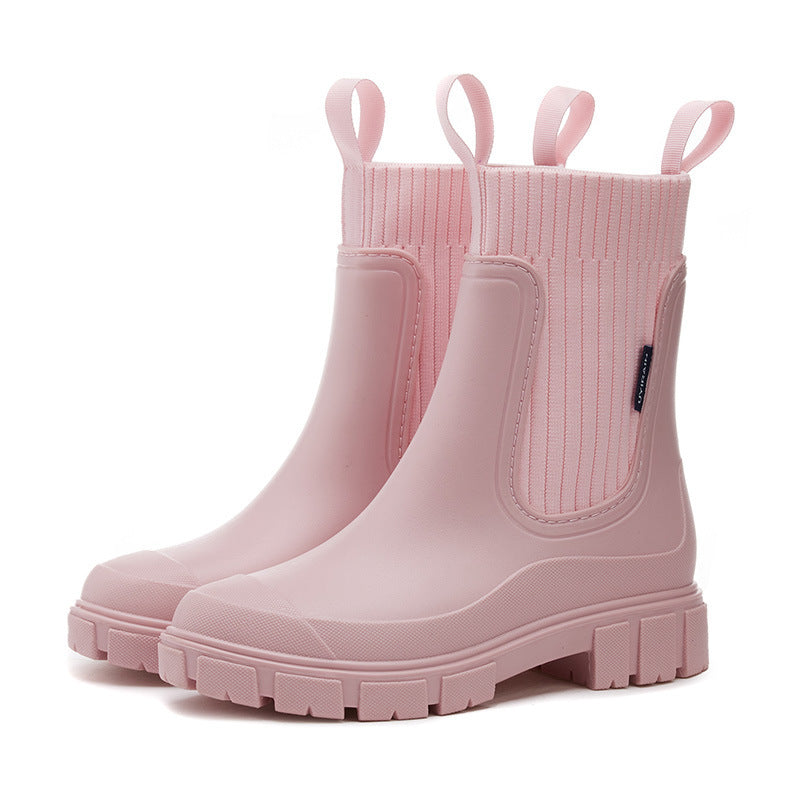Kalosze damskie w stylu chelsea z dzianinowym wstawkiem
