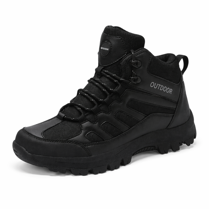 Czarne buty trekkingowe męskie za kostkę z chwytną podeszwą