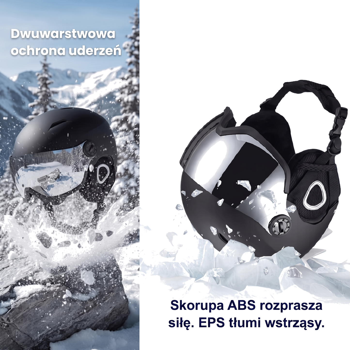 Kask narciarski z wizjerem i skorupą ABS
