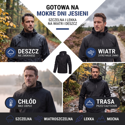 Kurtka przejściowa męska - Odpinany kaptur - Wodoodporna i ocieplana