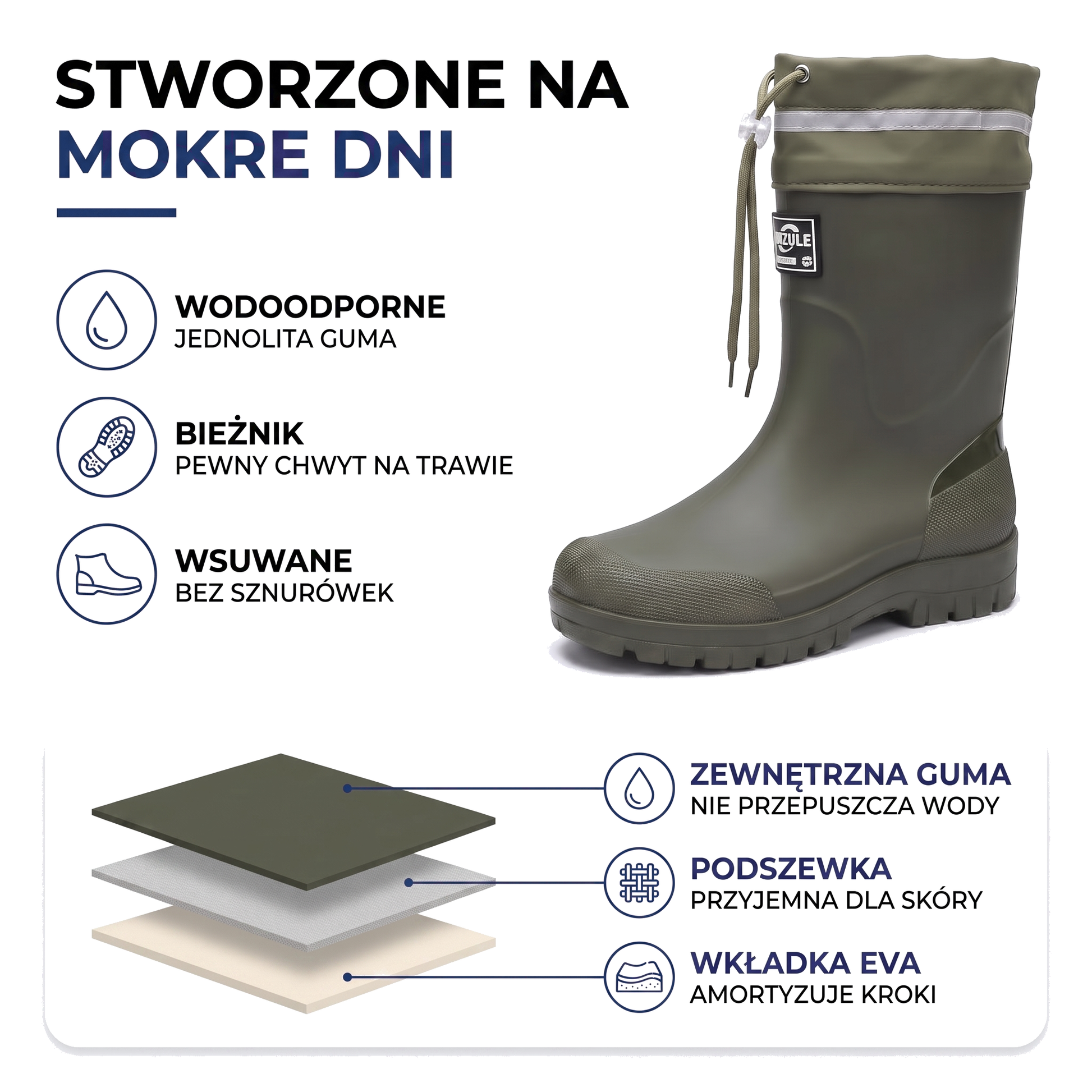 Wodoodporne kalosze męskie z półwysoką cholewką