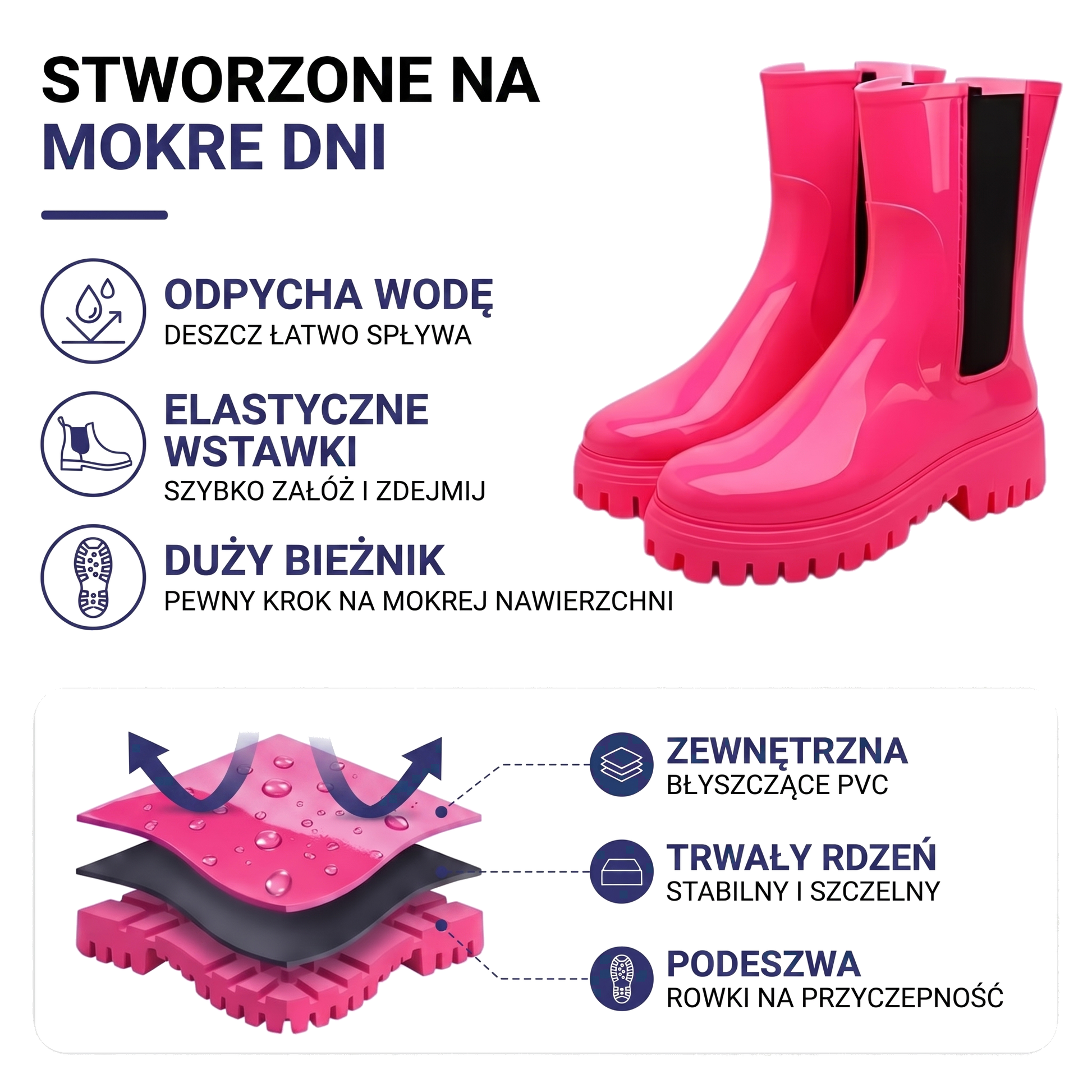 Kalosze damskie chelsea z podeszwą na platformie