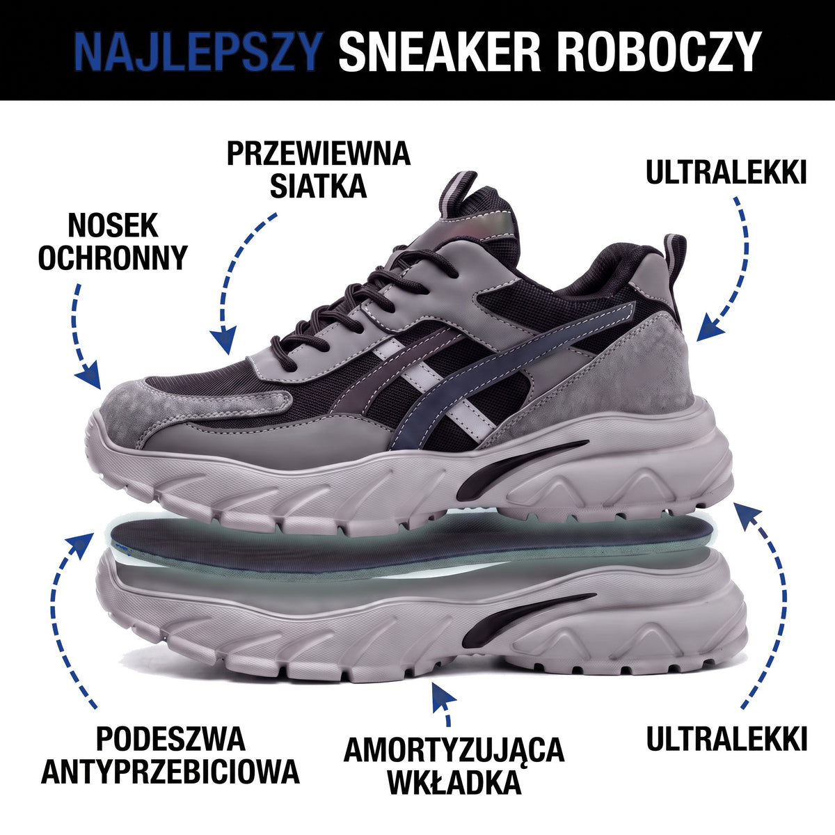 Lekkie buty robocze męskie z oddychającą siatką