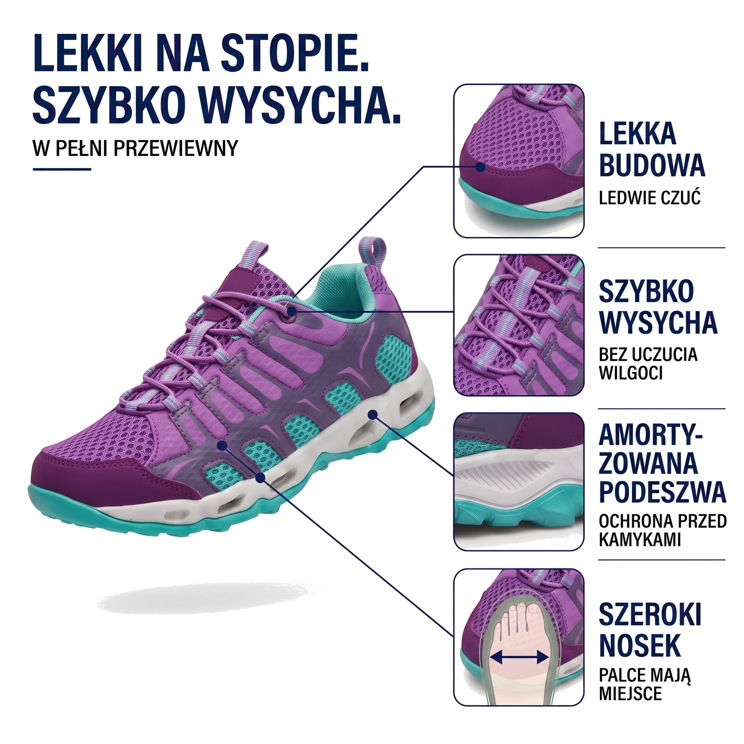 Letnie buty trekkingowe damskie z przewiewną siateczką