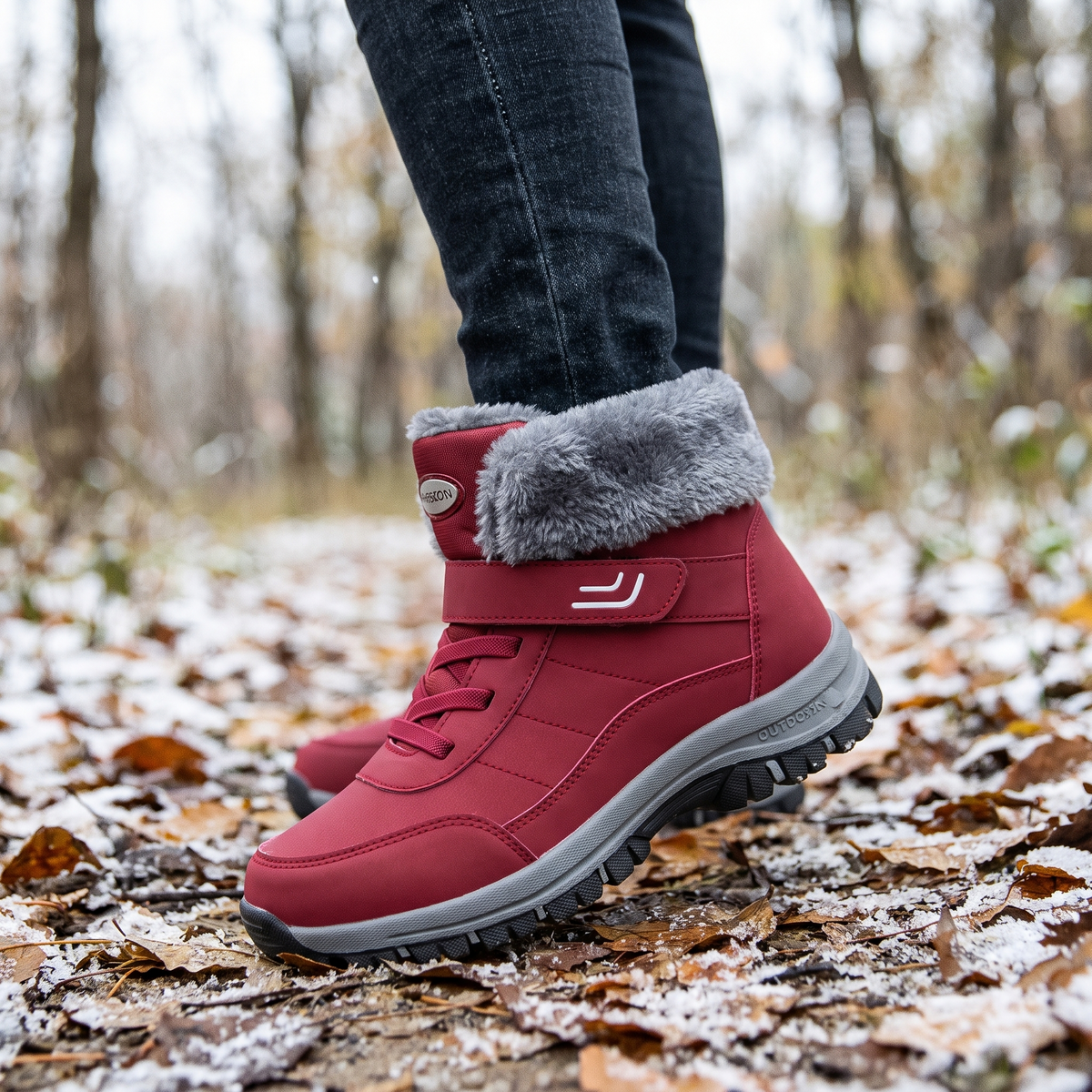 Buty zimowe damskie z rzepem, wodoodporne