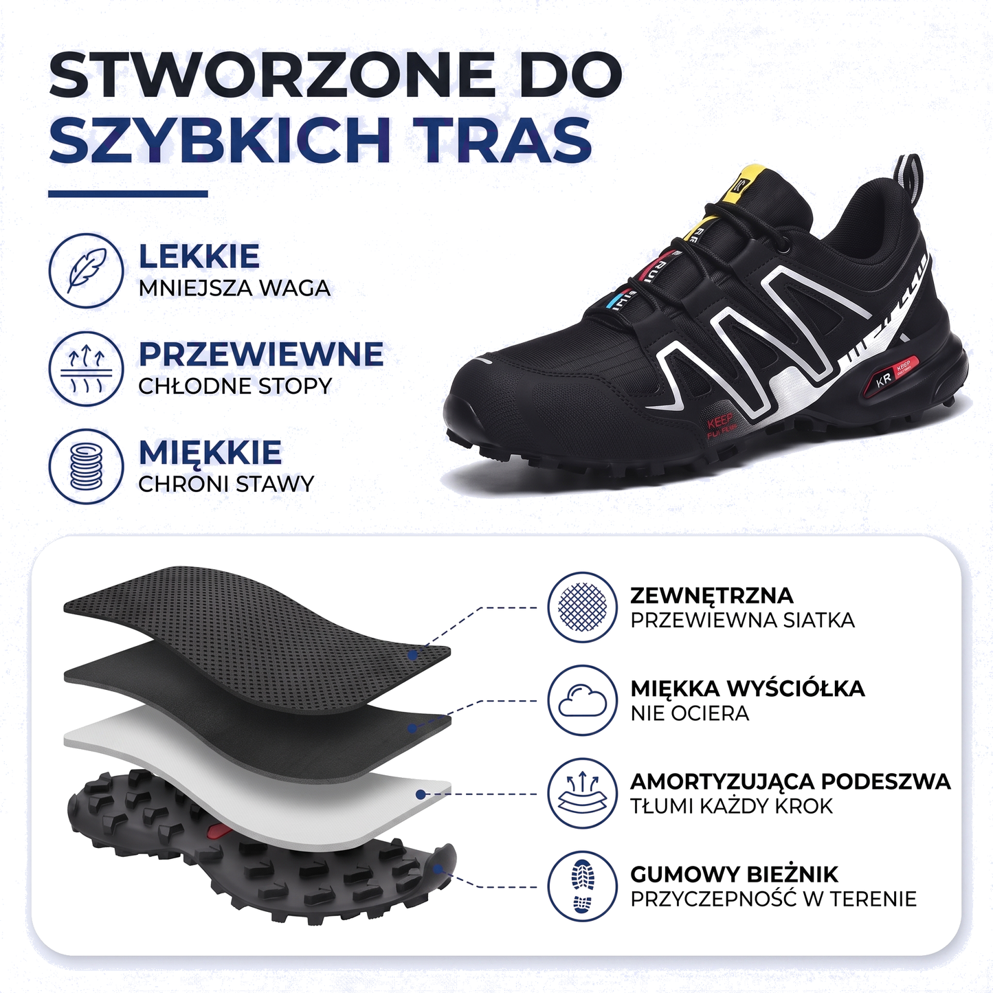Lekkie, oddychające buty trekkingowe męskie z głębokim bieżnikiem