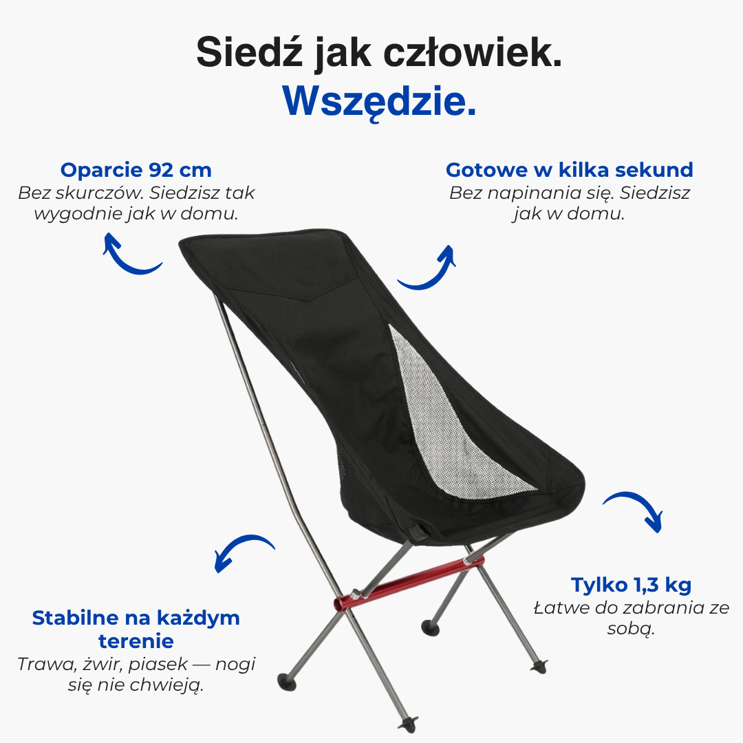 Ultralekki składany fotel campingowy – wysoki, przenośny fotel outdoorowy