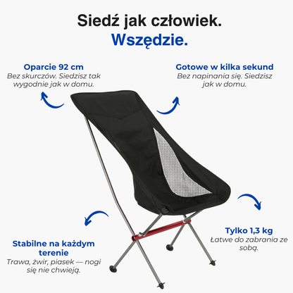 Ultralekki składany fotel campingowy – wysoki, przenośny fotel outdoorowy