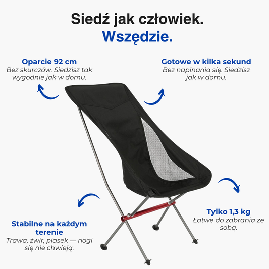 Ultralekki składany fotel campingowy – wysoki, przenośny fotel outdoorowy