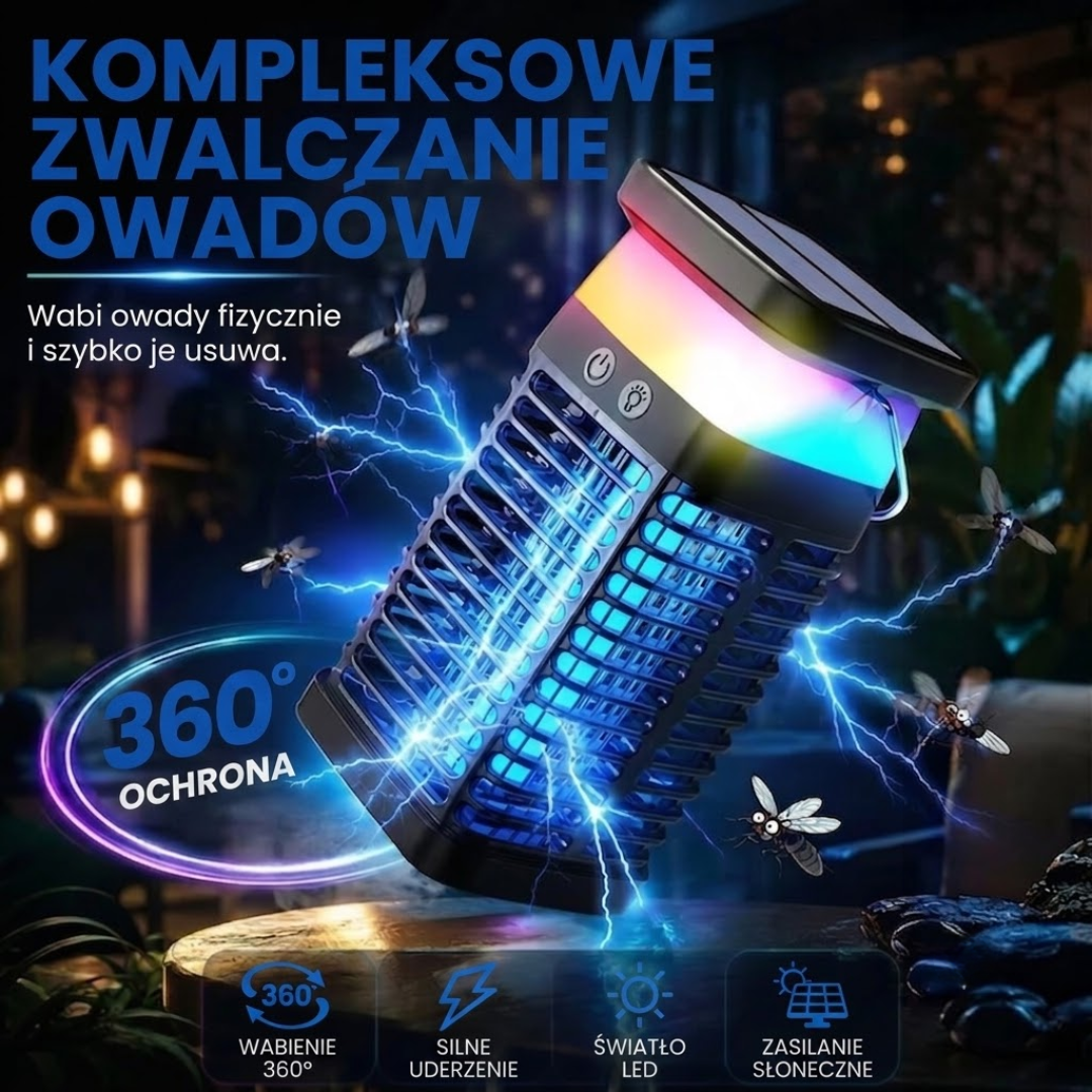 Solarna Lampa na Komary - Elektryczna Lampa Owadobójcza - Latarnia Kempingowa