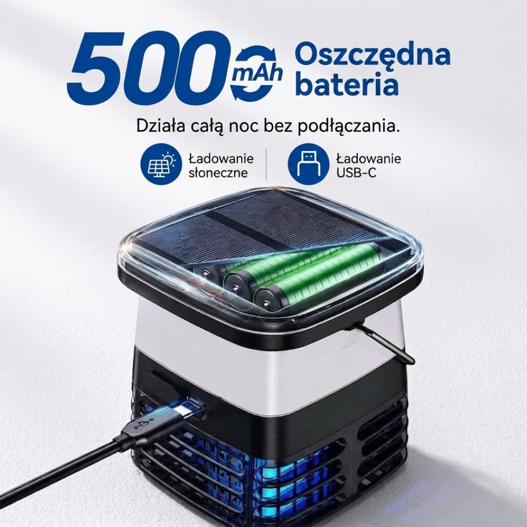 Solarna Lampa na Komary - Elektryczna Lampa Owadobójcza - Latarnia Kempingowa