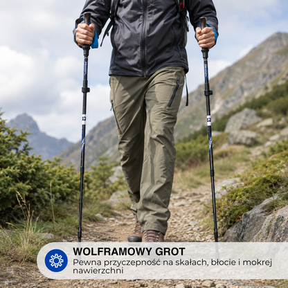 Ultralekkie Kije Trekkingowe – Regulowane, Anti-Shock i z Końcówką z Węglika Wolframu