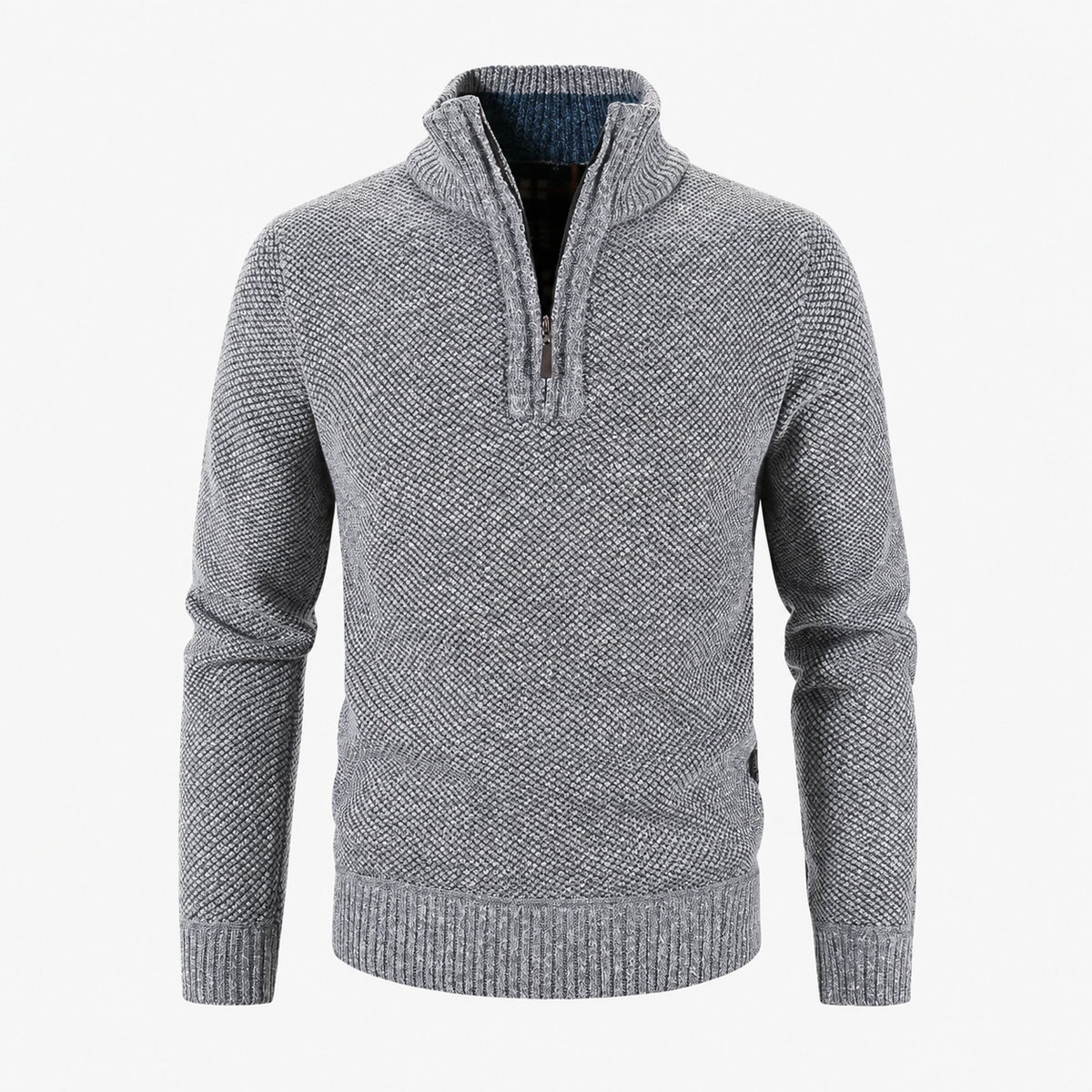 Sweter męski z półzamkiem i polarową podszewką