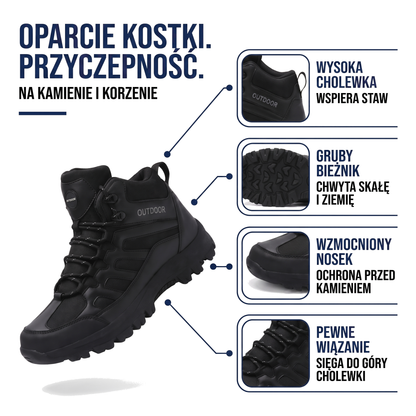 Czarne buty trekkingowe męskie za kostkę z chwytną podeszwą