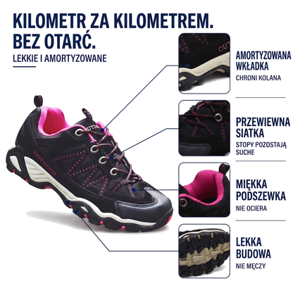 Buty trekkingowe damskie z profilowaną podeszwą i welurową cholewką