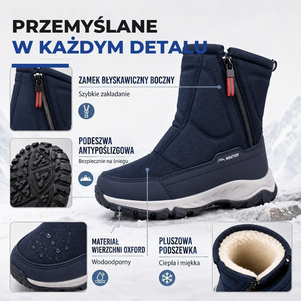 Buty zimowe damskie - Wodoodporne z tkaniny Oxford - Ocieplane