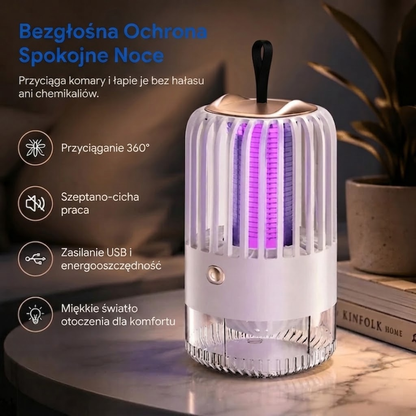 Łapka na Komary do Wnętrz - Lampa UV na Akumulator - Bezgłośna do Sypialni