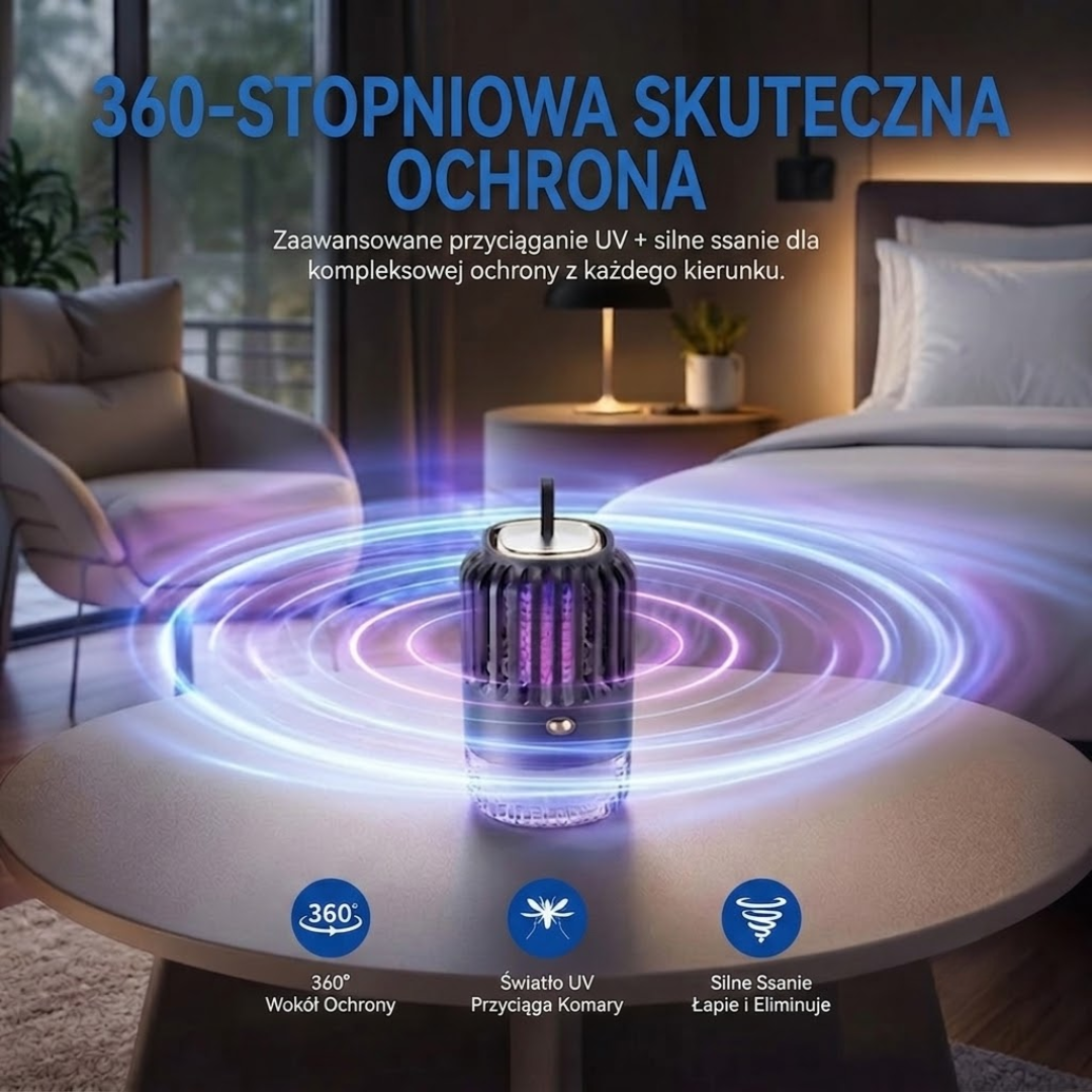 Łapka na Komary do Wnętrz - Lampa UV na Akumulator - Bezgłośna do Sypialni