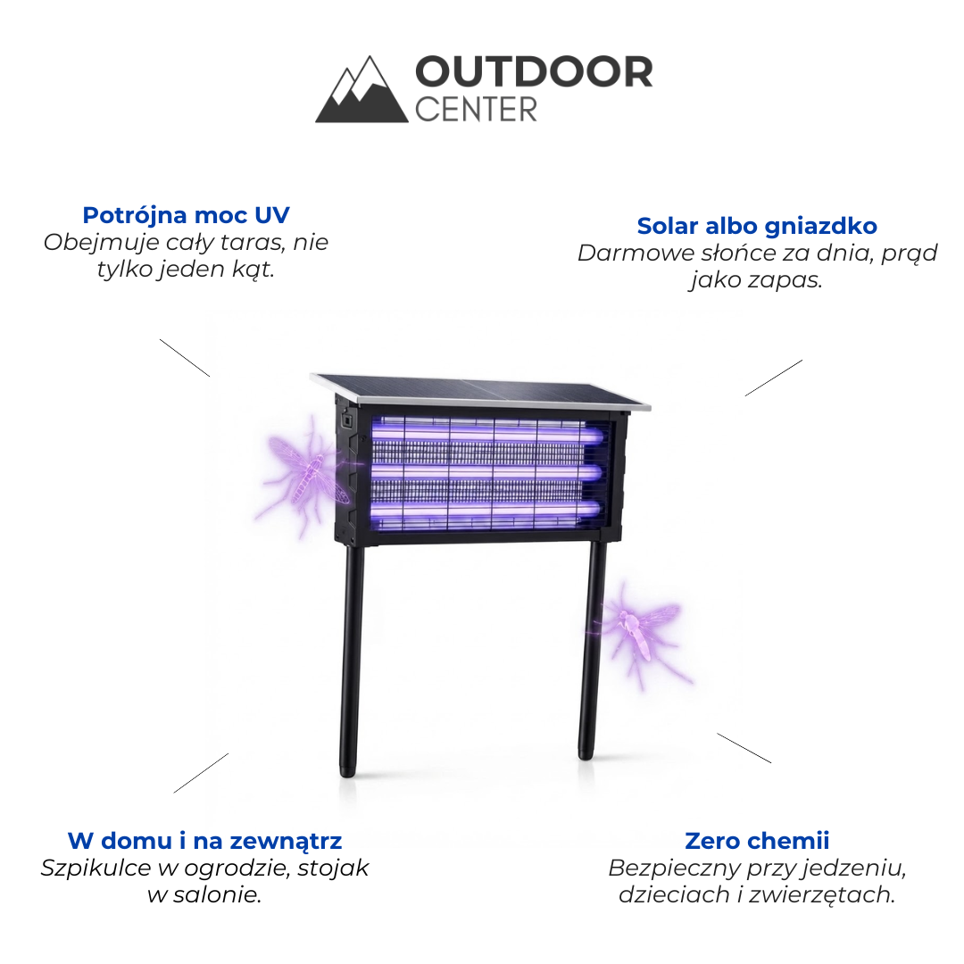 Solarna Lampa na Komary XXL - Trzy Świetlówki UV - Podwójne Ładowanie Wewnątrz i na Zewnątrz