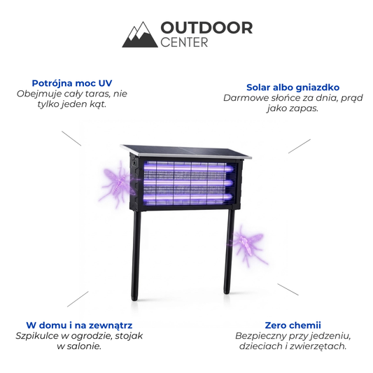 Solarna Lampa na Komary XXL - Trzy Świetlówki UV - Podwójne Ładowanie Wewnątrz i na Zewnątrz