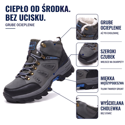 Ocieplane buty zimowe męskie za kostkę z bieżnikowaną podeszwą