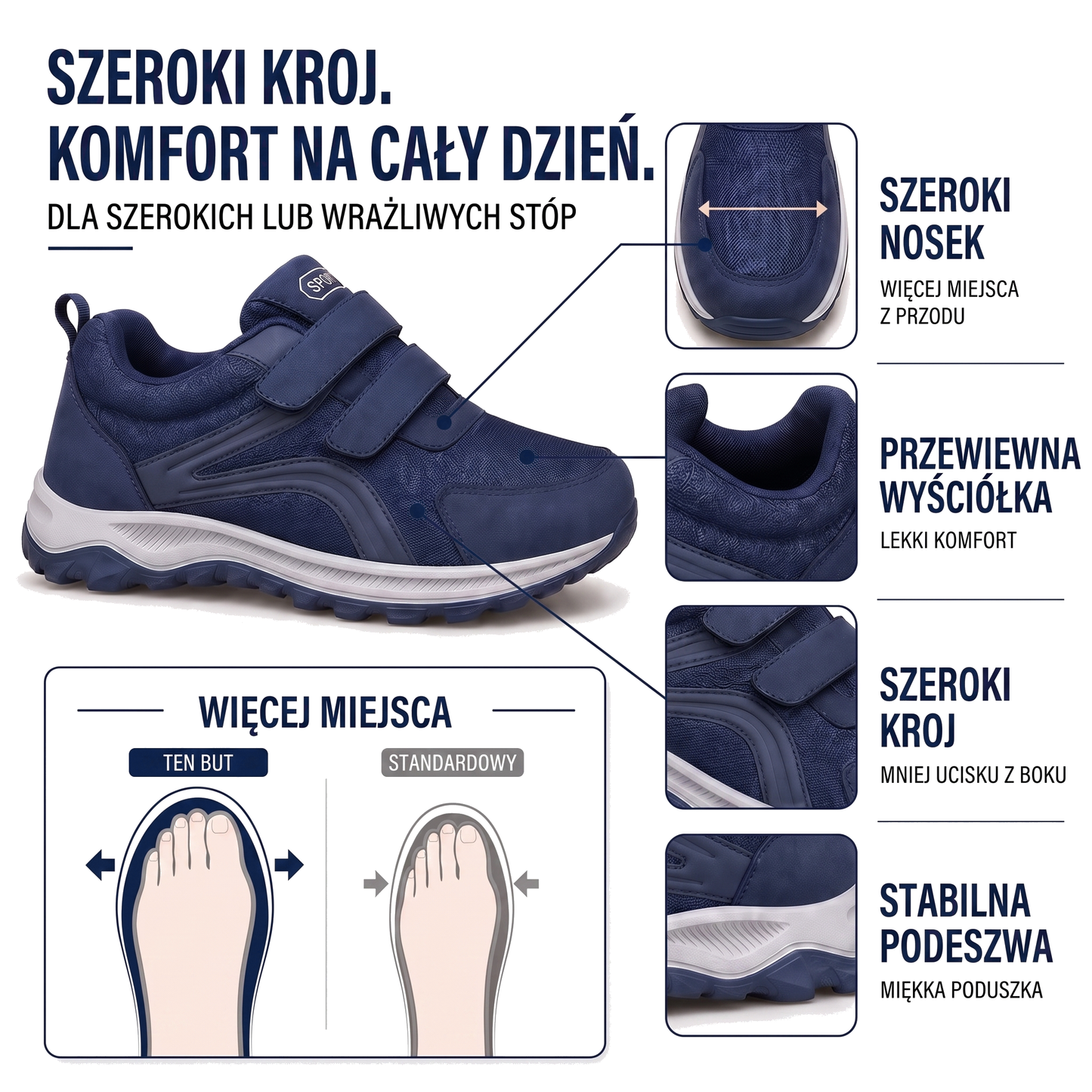 Buty ortopedyczne męskie na rzepy