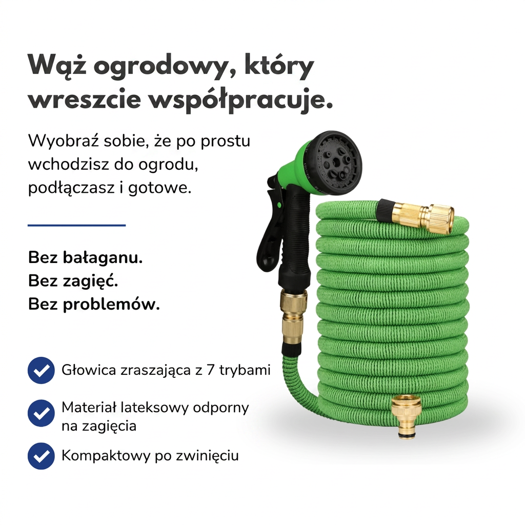 Elastyczny Wąż Ogrodowy z 7 Funkcjami Natrysku – Giętki i Lekki – 15/22/30 Metrów