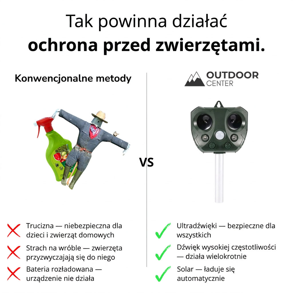Ultradźwiękowy Odstraszacz Zwierząt Solar – Strachy na Ptaki i Szkodniki – Czujnik PIR