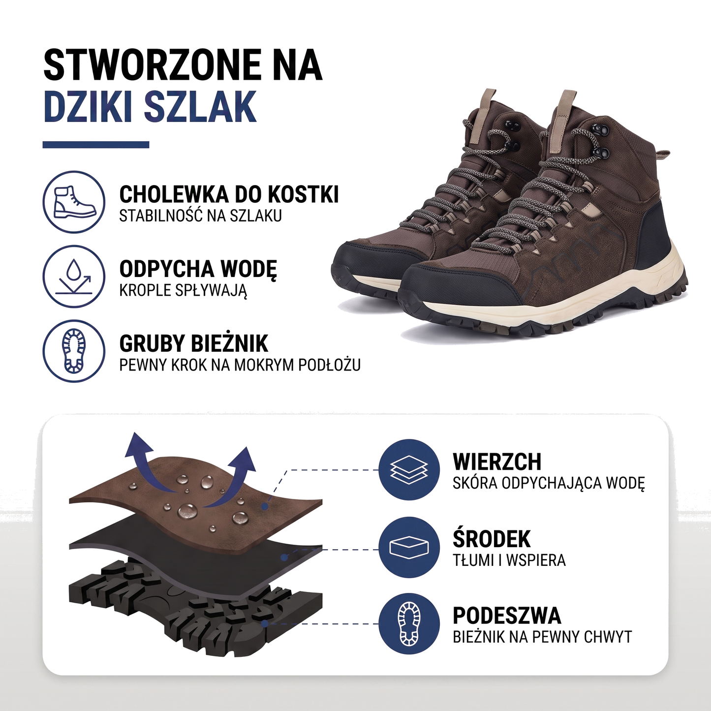 Buty trekkingowe za kostkę, odporne na wodę, unisex