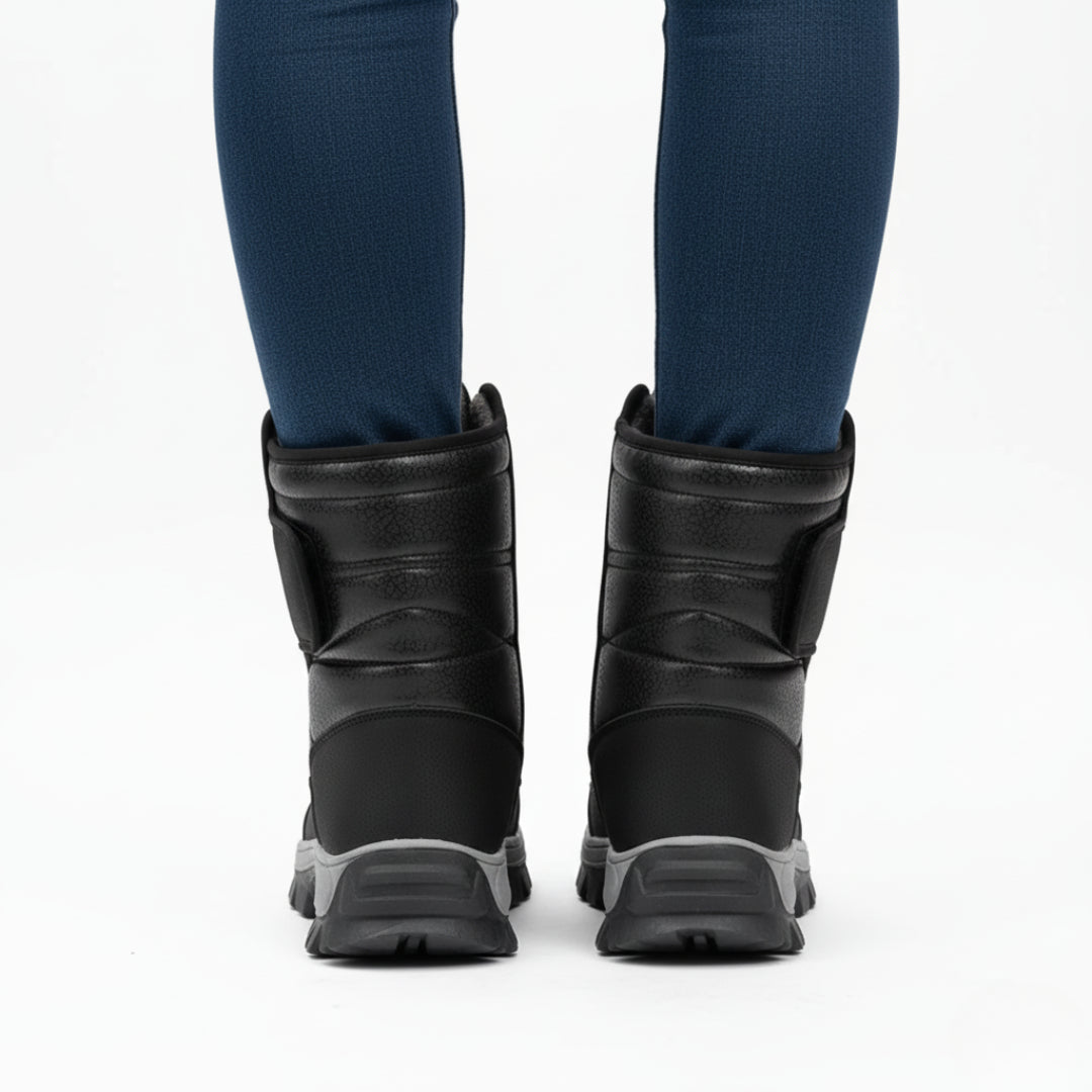 Buty zimowe damskie ocieplane - Wodoodporne na rzepy - Platforma