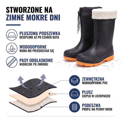 Ocieplane kalosze z ciepłym futerkiem pluszowym