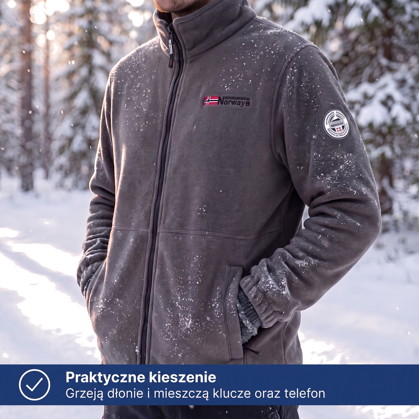 Polar męski z pełnym zamkiem błyskawicznym i stójką