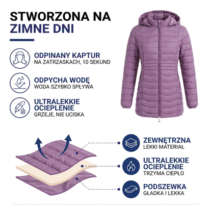 Długa kurtka parka damska z odpinanym kapturem