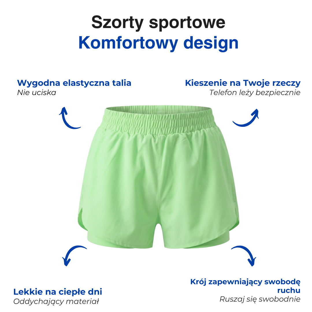 Damskie spodenki sportowe – Elastyczna talia – Z kieszeniami