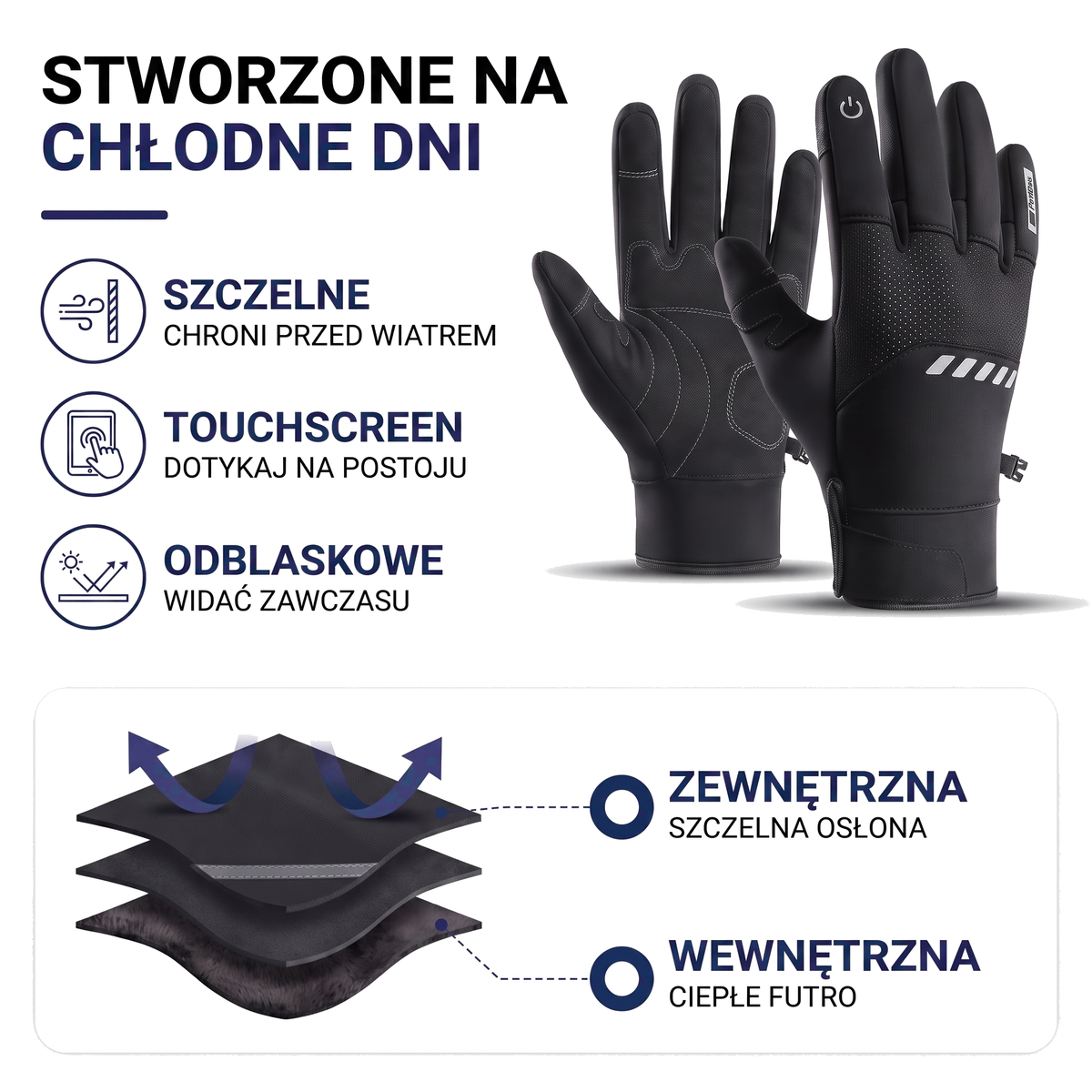 Rękawiczki rowerowe zimowe z dotykowym czubkiem palca