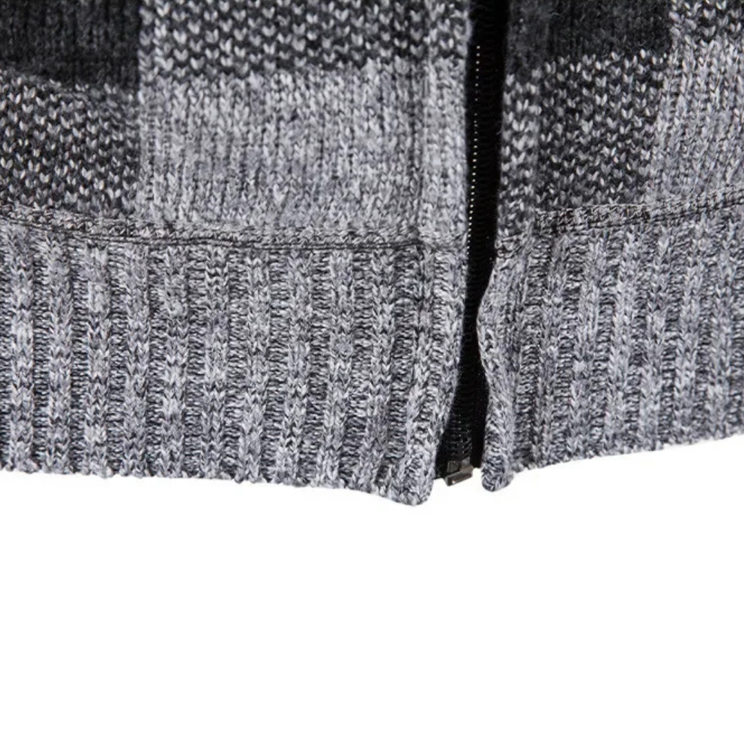 Rozpinana bluza męska z kapturem w kratę z polarową podszewką
