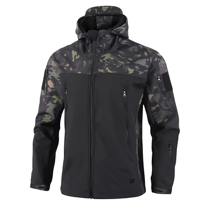Kurtka softshell męska z polarową podszewką i taktycznym kapturem