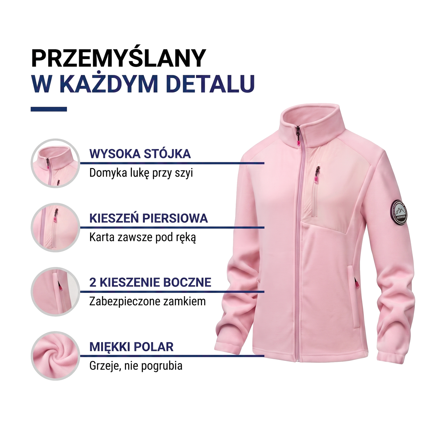 Polar damski ze stójką — lekko elastyczny flis