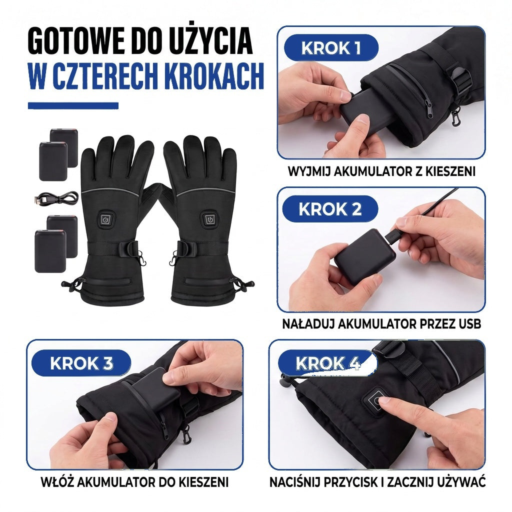 Rękawiczki podgrzewane - 3 poziomy grzania - Wodoodporne i wiatroszczelne