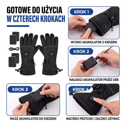 Rękawiczki podgrzewane - 3 poziomy grzania - Wodoodporne i wiatroszczelne