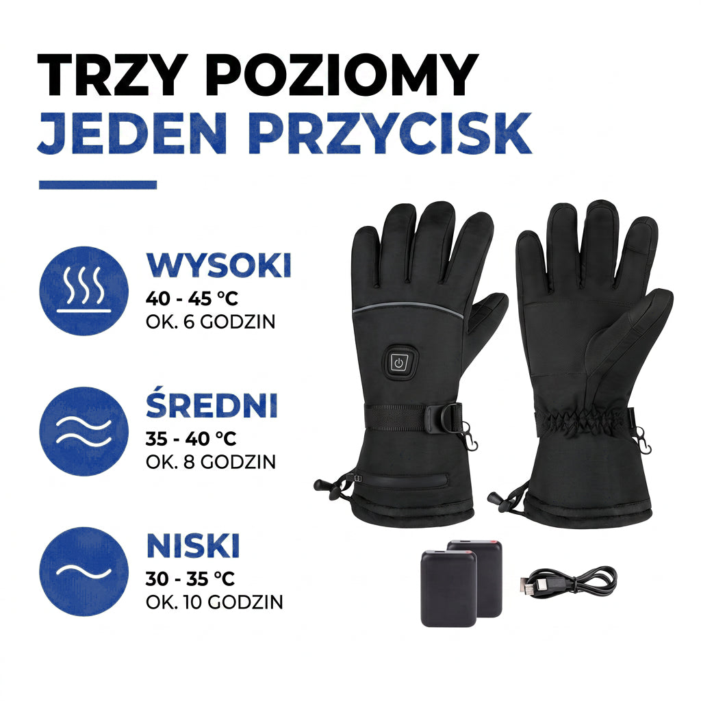 Rękawiczki podgrzewane - 3 poziomy grzania - Wodoodporne i wiatroszczelne