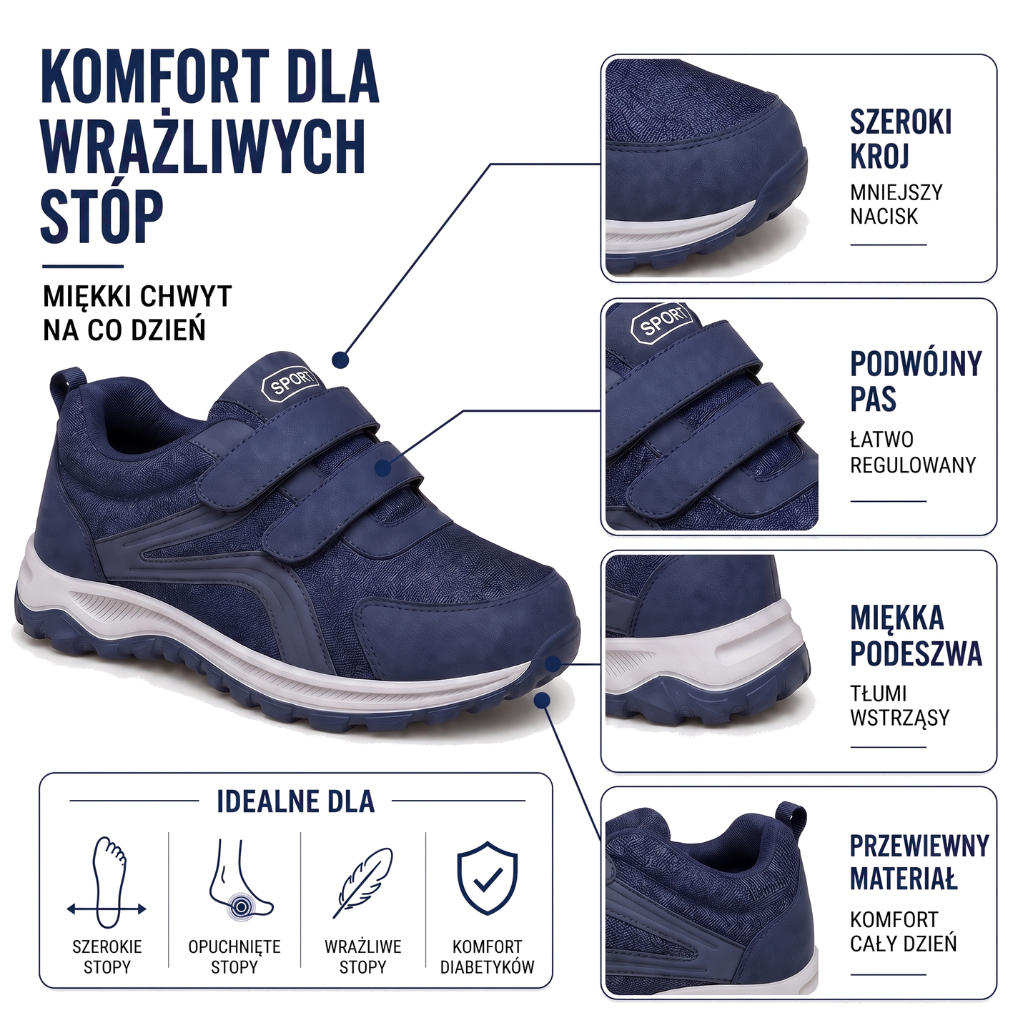 Buty ortopedyczne męskie na rzepy