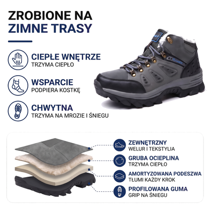 Ocieplane buty zimowe męskie za kostkę z bieżnikowaną podeszwą