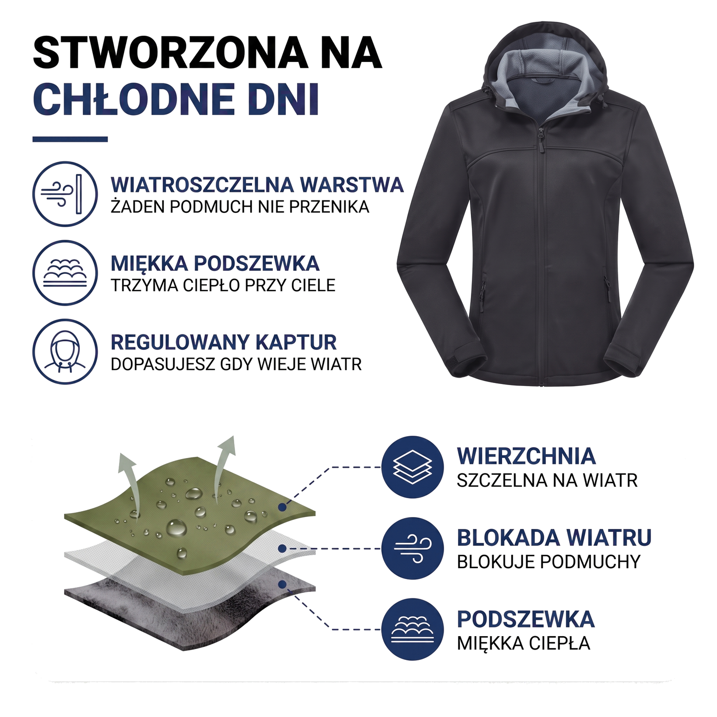 Kurtka softshell damska z polarową podszewką i kapturem