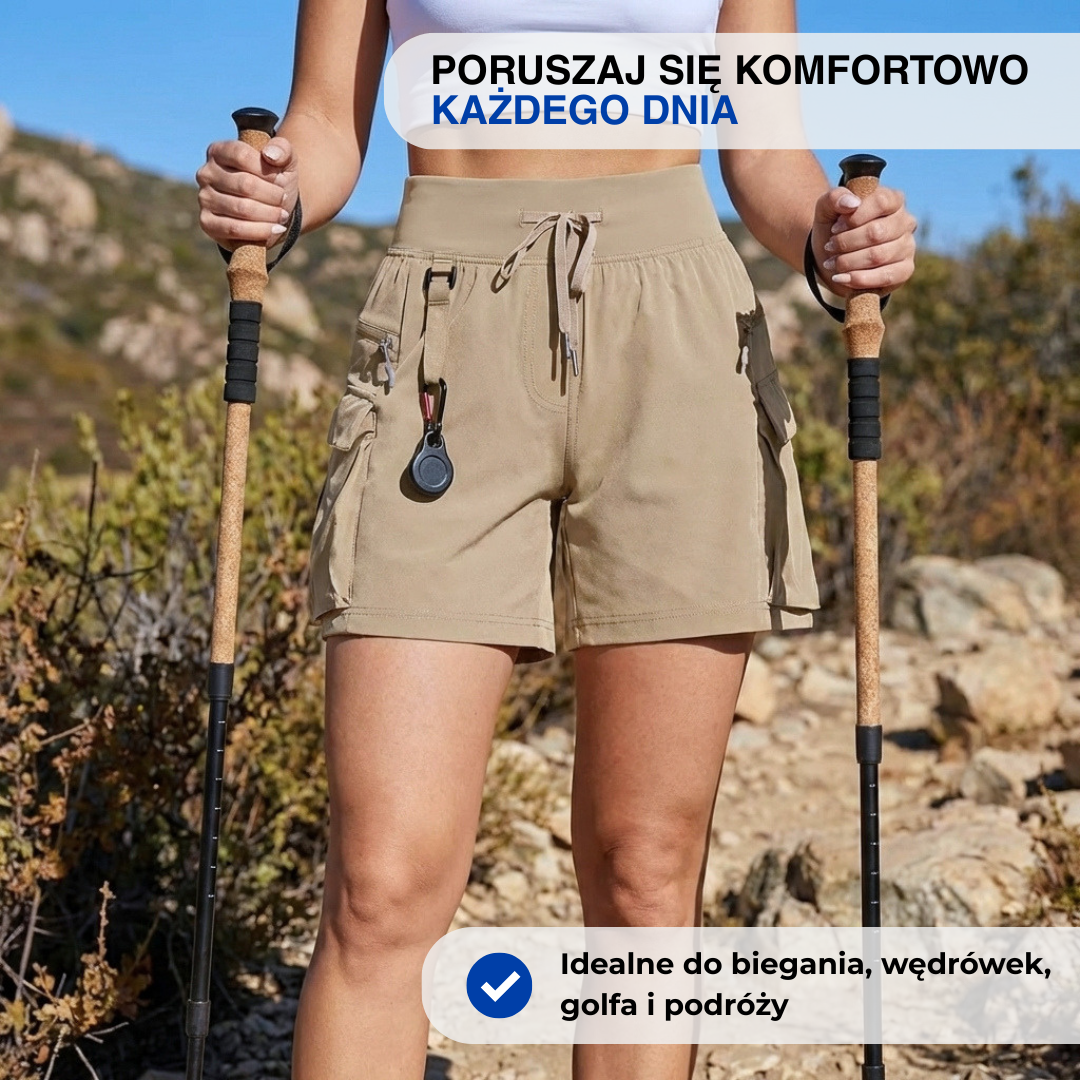Damskie spodenki sportowe – Lekkie – Z kieszeniami na zamek i sznurkiem