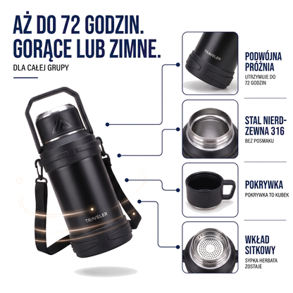 Dzbanek termiczny ze stali nierdzewnej z uchwytem do przenoszenia