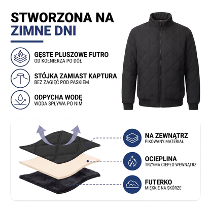 Ocieplana kurtka pikowana męska ze stójką i pikowaniem w romb
