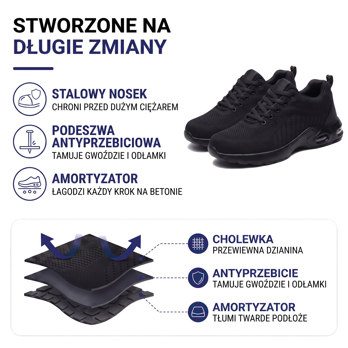 Buty robocze męskie ze stalowym noskiem i poduszką powietrzną