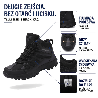 Czarne buty trekkingowe męskie za kostkę z chwytną podeszwą